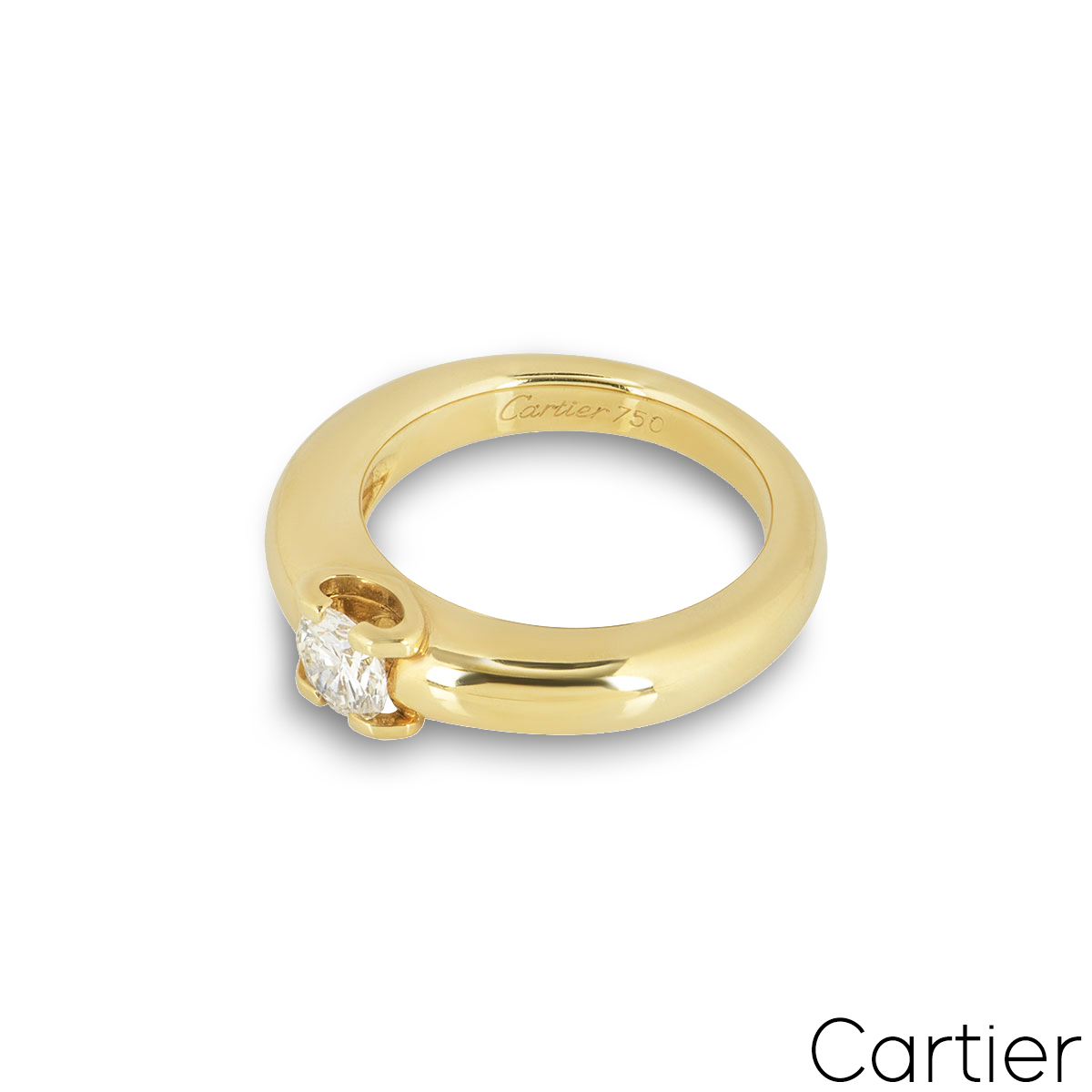 Cartier Yellow Gold Round Brilliant Cut Diamond C de Cartier Ring 0.40ct G/VS1
